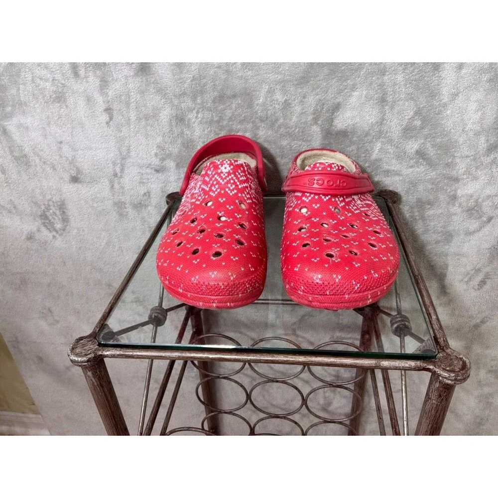 Crocs Unisex Classic Holiday Sweater print shoes  Men’s Size 13 Red Lined